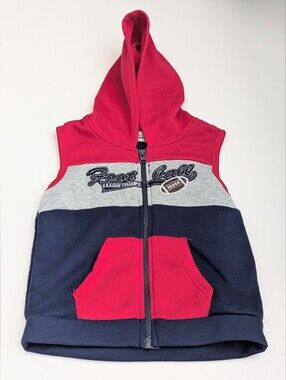 Kids (Size 7) Zip-Front Sleeveless Hooded Sweatshirt Vest w/Football Embroidery